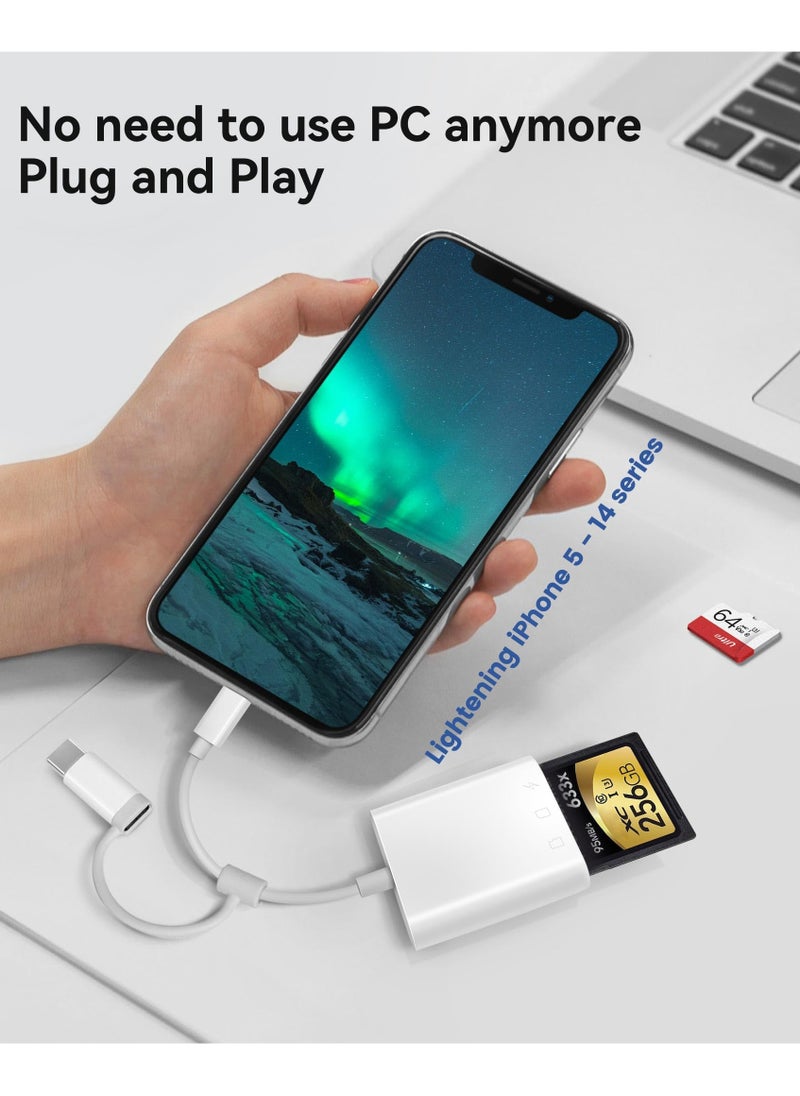spa luxetique - SD Card Reader for iPhone iPad,  Digital Trail Camera SD Card Viewer with Dual Slot for MicroSD/SD, Lightening&USBC Dual-Connector Memory Card Adapter for Photography, Plug and Play - Image 1