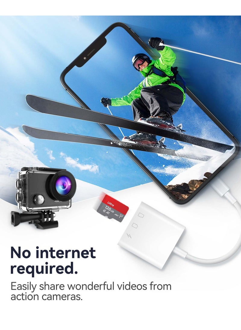 spa luxetique - SD Card Reader for iPhone iPad,  Digital Trail Camera SD Card Viewer with Dual Slot for MicroSD/SD, Lightening&USBC Dual-Connector Memory Card Adapter for Photography, Plug and Play - Image 1