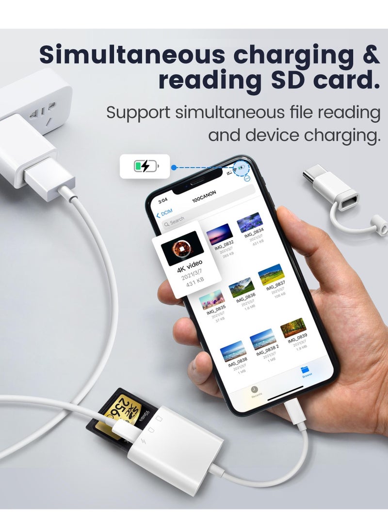 spa luxetique - SD Card Reader for iPhone iPad,  Digital Trail Camera SD Card Viewer with Dual Slot for MicroSD/SD, Lightening&USBC Dual-Connector Memory Card Adapter for Photography, Plug and Play - Image 1