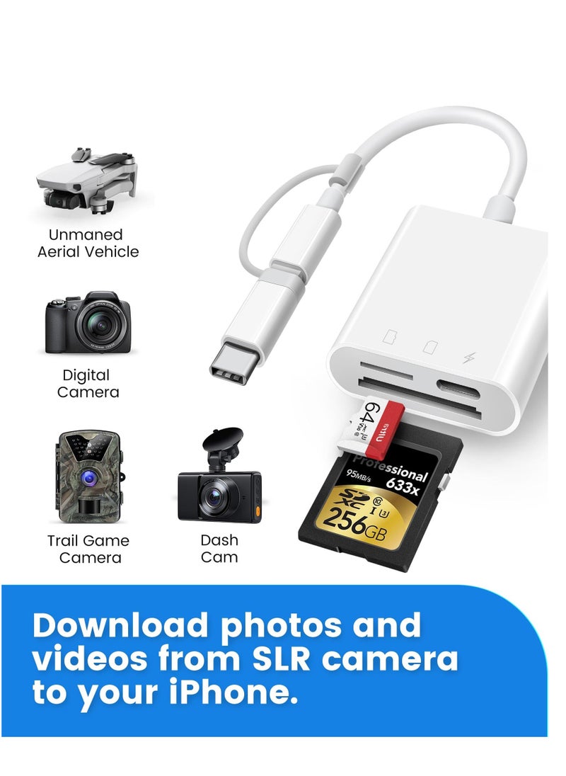 spa luxetique - SD Card Reader for iPhone iPad,  Digital Trail Camera SD Card Viewer with Dual Slot for MicroSD/SD, Lightening&USBC Dual-Connector Memory Card Adapter for Photography, Plug and Play - Image 1
