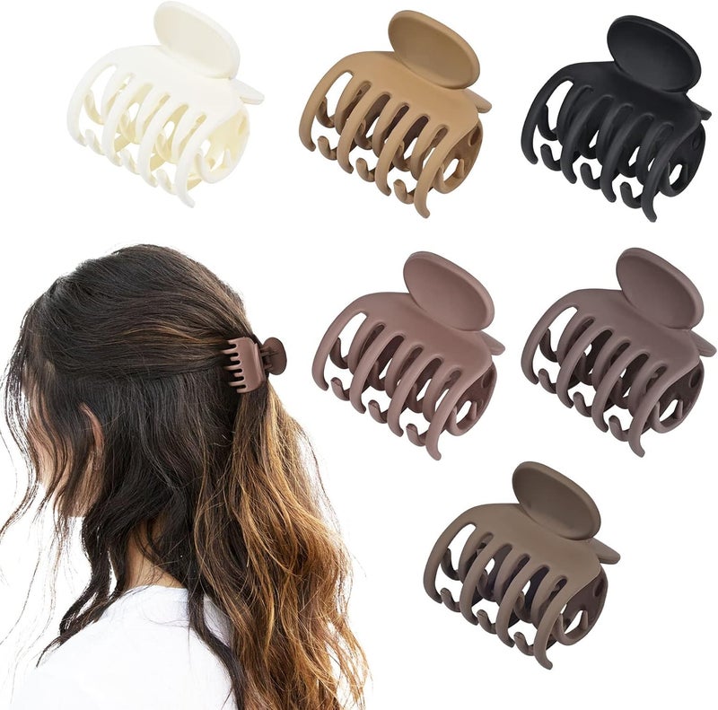 DEEKA Hair Clips Small Claw Clips for Thin Hair 6 Pack Double Row Teeth 1.6" Medium Matte Non-slip Short Hair Accessories for Women and Girls -Brown - Image 1