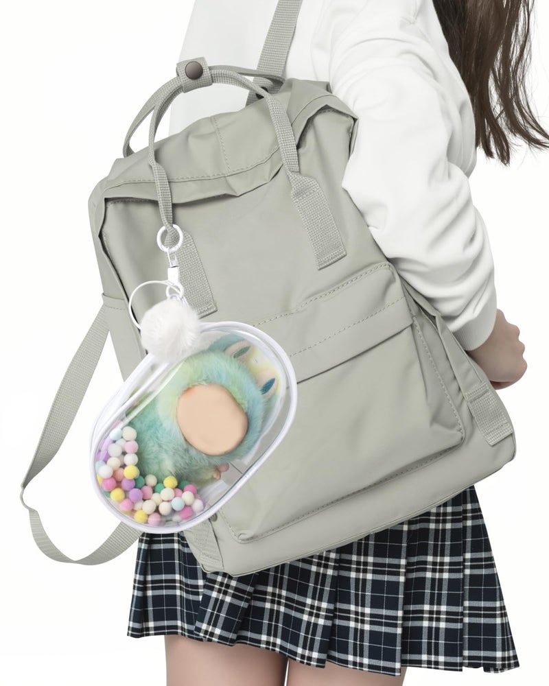 LETGO Clear Figure Display Bag with Keychain for Doll, Protective Case for Dolls Storage Bag, Pouch Keychain for Collectibles with Pompoms Waterproof Dustproof Pouch Display Storage Box for Doll (White) - Image 4