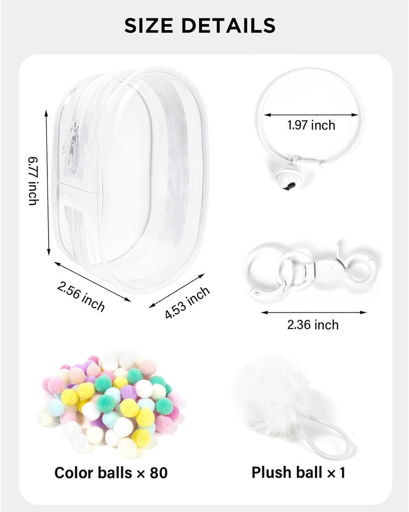 LETGO Clear Figure Display Bag with Keychain for Doll, Protective Case for Dolls Storage Bag, Pouch Keychain for Collectibles with Pompoms Waterproof Dustproof Pouch Display Storage Box for Doll (White) - Image 2