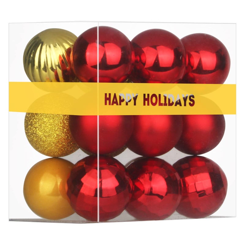 GameXcel Red & Gold 3.2"" Large Christmas Balls - Christmas Tree Decoration Ornaments Shatterproof Hanging Balls for Birthday Halloween Holiday Wedding Decorations Set of 18pcs - Image 1