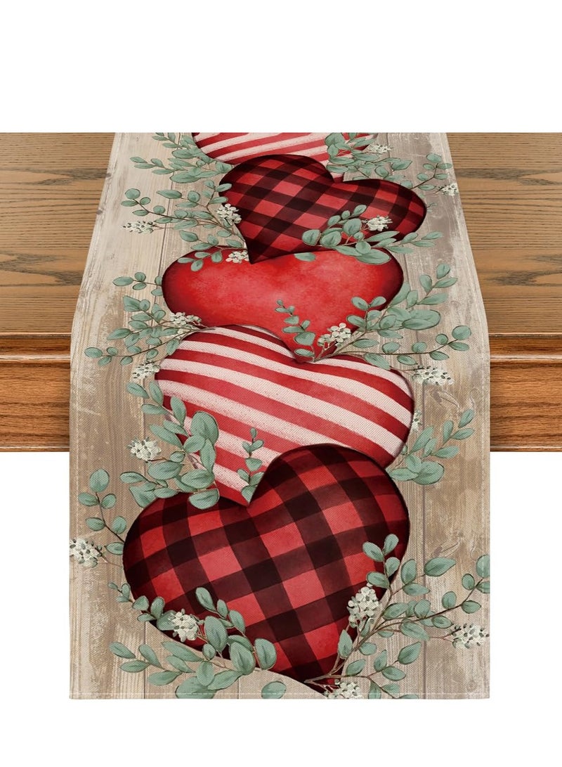 SYOSI Table Runner, 1 Pack Eucalyptus Hearts Valentine's Day Table Runner, 13x72 Inch Kitchen Dining Table Decoration, Love Heart Indoor Kitchen Anniversary Wedding Table Decorations - Image 1