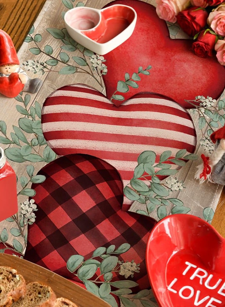 SYOSI Table Runner, 1 Pack Eucalyptus Hearts Valentine's Day Table Runner, 13x72 Inch Kitchen Dining Table Decoration, Love Heart Indoor Kitchen Anniversary Wedding Table Decorations - Image 4
