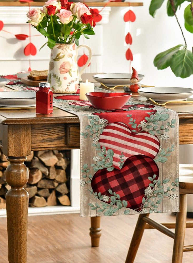 SYOSI Table Runner, 1 Pack Eucalyptus Hearts Valentine's Day Table Runner, 13x72 Inch Kitchen Dining Table Decoration, Love Heart Indoor Kitchen Anniversary Wedding Table Decorations - Image 3