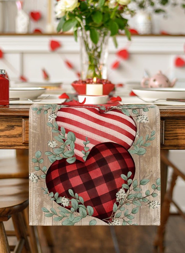 SYOSI Table Runner, 1 Pack Eucalyptus Hearts Valentine's Day Table Runner, 13x72 Inch Kitchen Dining Table Decoration, Love Heart Indoor Kitchen Anniversary Wedding Table Decorations - Image 2