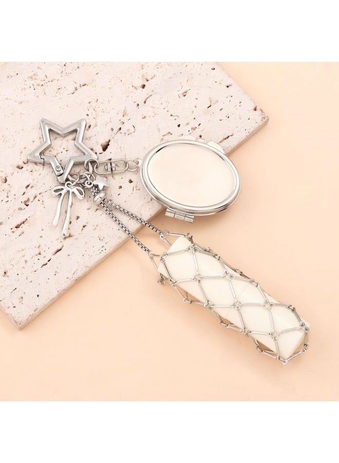 SORGERLY Silver Chapstick Holder Mirror Keychain - Cute Purse Bag Handbag Charm,Y2K Aesthetic Key chains Accessories, Silver Star, M - Image 2