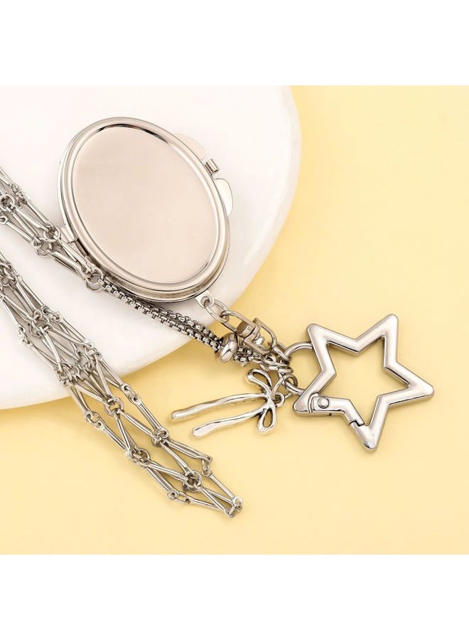 SORGERLY Silver Chapstick Holder Mirror Keychain - Cute Purse Bag Handbag Charm,Y2K Aesthetic Key chains Accessories, Silver Star, M - Image 5