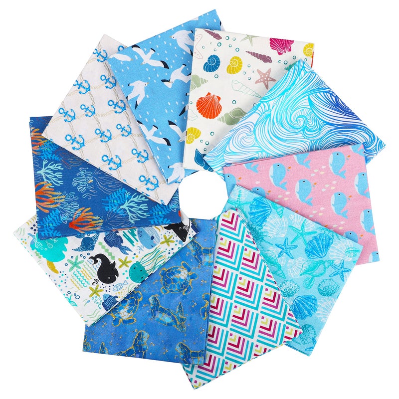 Craftido 25 Options 100 Cotton Quilting Fabric Bundles 10pcs Fat Quarters 18x21Medium Weight 52 oz for Quilting Sewing Project Patchwork DIY Crafts Blue Sea