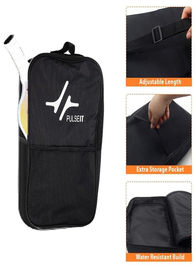 PULSEIT غطاء مضرب بيكلبول من PulseITCase مزود بجيب، ومساحة تخزين إضافية. جيب للهاتف المحمول والملحقات. يتسع لمضربين و4 كرات، إغلاق بسحاب - مصنوع من مادة مقاومة للماء والصدمات. - Image 3