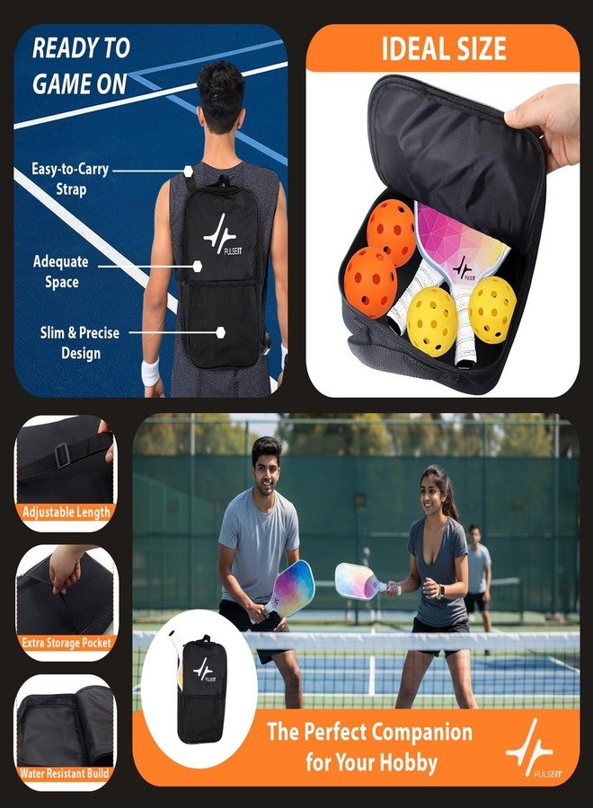PULSEIT غطاء مضرب بيكلبول من PulseITCase مزود بجيب، ومساحة تخزين إضافية. جيب للهاتف المحمول والملحقات. يتسع لمضربين و4 كرات، إغلاق بسحاب - مصنوع من مادة مقاومة للماء والصدمات. - Image 2