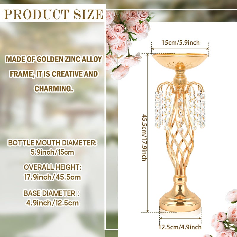 Kolnlala Gold Metal Crystal Pendant Flower Stand Set, 17.9 Inch Elegant Tall Vases Wedding Centerpieces with Crystal Pendants for Wedding Banquet, Party, Event, Anniversary, Home Decor (Gold, 10 Pcs) - Image 2