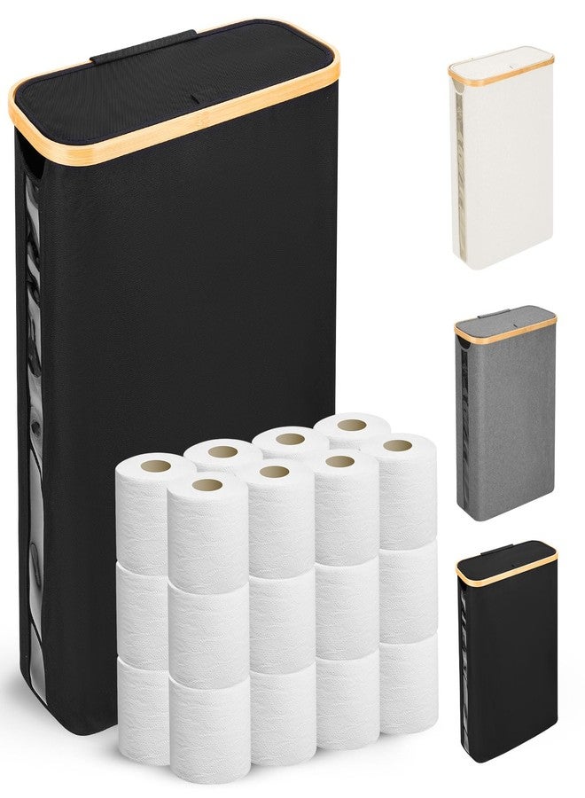 Odonata Large Toilet Paper Storage Basket with Lid, Slim Toilet Paper Organizer, Hold up to 20 Regular Rolls or 15 Mega Rolls. (Black, 49L) - Image 1