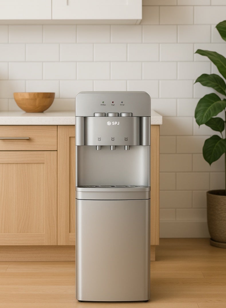 SPJ WDTX-GRCN009 موزع مياه من الفولاذ المقاوم للصدأ 3 صنبور | ساخن وبارد وعادي | موفر للطاقة، قفل أمان، تصميم متين - مثالي للمنزل والمكتب - Image 2