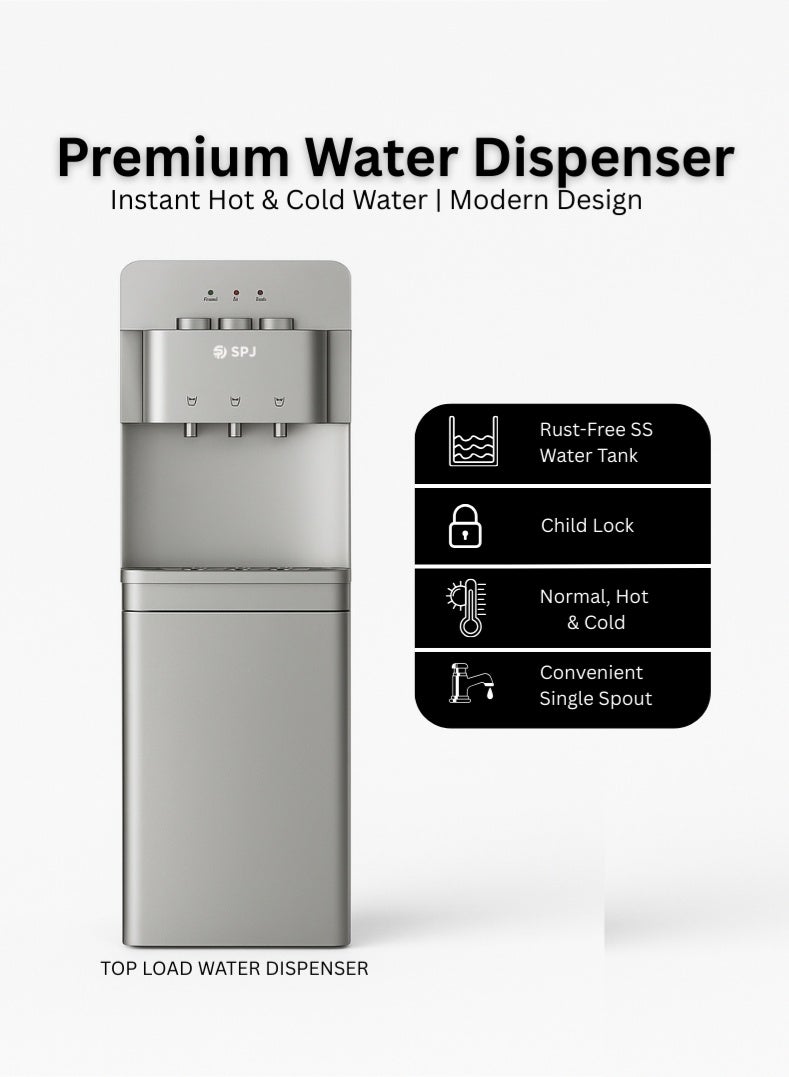 SPJ WDTX-GRCN009 موزع مياه من الفولاذ المقاوم للصدأ 3 صنبور | ساخن وبارد وعادي | موفر للطاقة، قفل أمان، تصميم متين - مثالي للمنزل والمكتب - Image 1