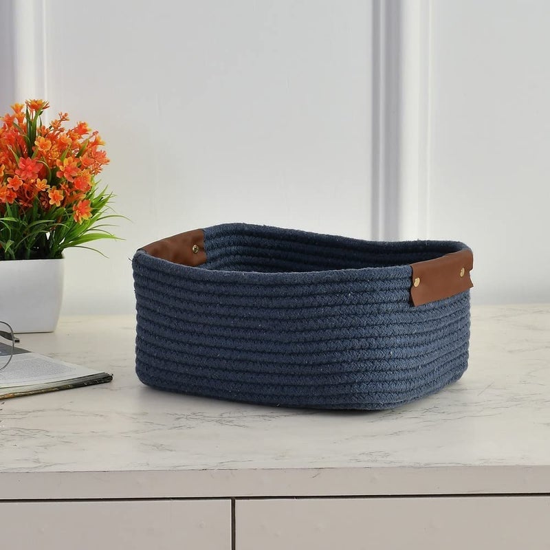 pepme Cotton shelf basket rectangular single color 11x8x5 blue  - Image 1