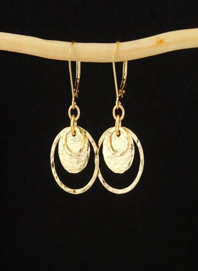 Lancharmed 14K Gold Earrings for Women Trendy Hypoallergenic Drop Disc Circle Hammered Earrings Leverback Disc Dangle Drop Earring Gold Dangle Circle Earing for Jewelry Gifts - Image 4