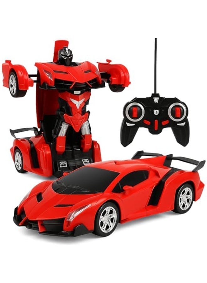 LEXIN Remote Control Car With Transforming Robot Feature, 360° Rotating Drift, One-Button Deformation, Red Gift Toy For Boys And Girls - Image 1