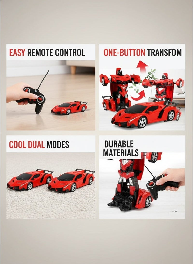 LEXIN Remote Control Car With Transforming Robot Feature, 360° Rotating Drift, One-Button Deformation, Red Gift Toy For Boys And Girls - Image 2