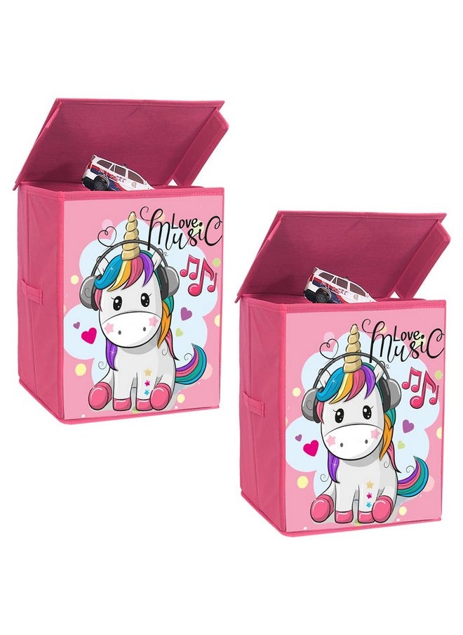 PrettyKrafts PRETTY KRAFTS Foldable Storage Box with Lids,Large Fabric Storage Cube Toy Boxes Basket with 2 Handles for Wardrobe, Shelf Bedroom Office Nursery Playroom Toys 30 x 30 x 40 cm Set of 2-Pink  - Image 1
