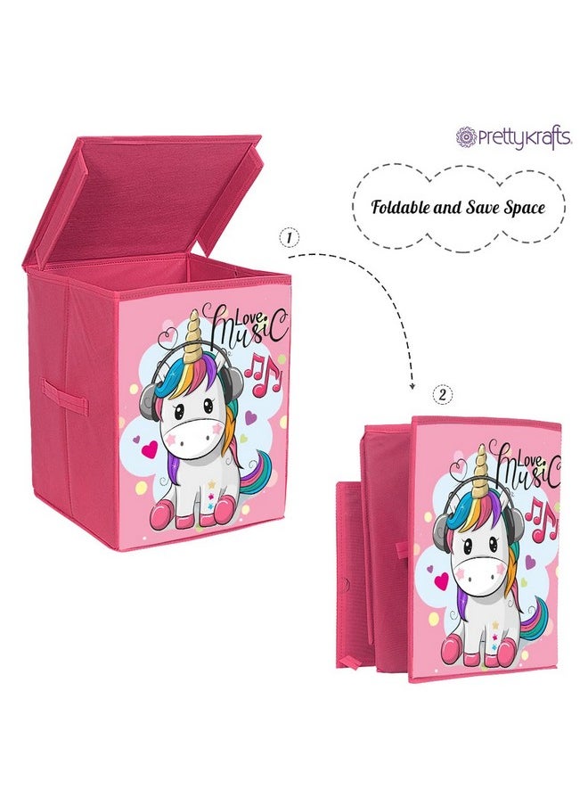 PrettyKrafts PRETTY KRAFTS Foldable Storage Box with Lids,Large Fabric Storage Cube Toy Boxes Basket with 2 Handles for Wardrobe, Shelf Bedroom Office Nursery Playroom Toys 30 x 30 x 40 cm Set of 2-Pink  - Image 3
