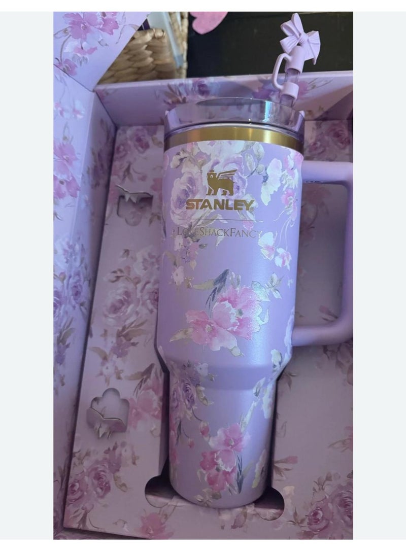Stanley Stanley Love Shack Fancy H2.0 Flow State 40oz  Tumbler, Stainless Steel Vacuum Insulated Quencher with Lid, Straw, and Stopper, Ideal for Water and Iced Tea, Keeps Drinks Cold, Presented in Elegant Gift-Ready Packagin - Image 2