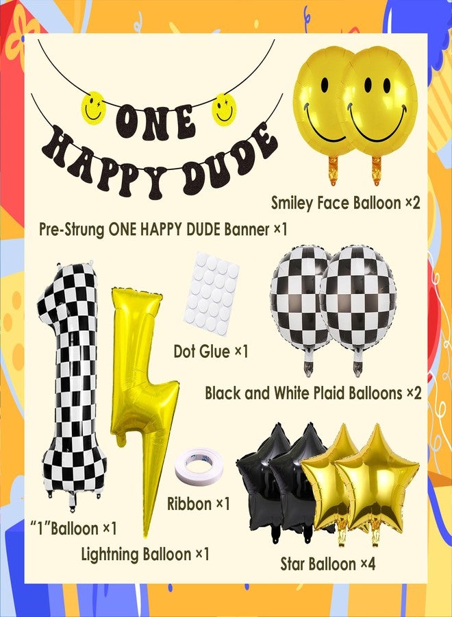 TMTECHJS One Happy Dude Birthday Decorations One Happy Dude Balloons with Pre-Strung Banner Black Glitter First Birthday Party Decor for Baby Boy - Image 2