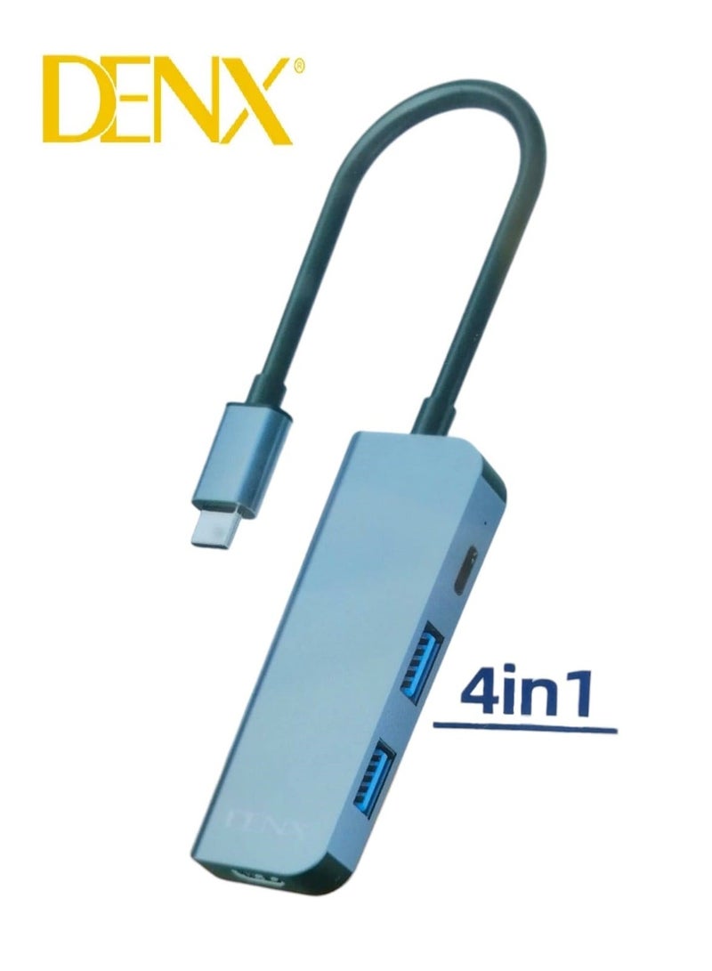 Denx 4In1 Type-C Hub To HDTV With 2 USB A 5Gbps And 1 TypeC PD 20V/5A Data Transfer Ports Fast Charging HDMI High-Resolution 4K Silver - Image 2