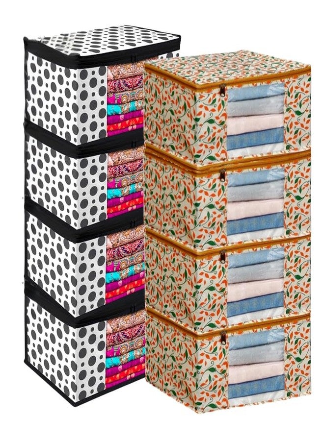 EasyGoods® Saree Covers with Zip for Storage, Orange Patti and Black Bindi Design, Storage Organizer For Saree, Wardrobe Organiser, (45L x 35W x 22H CM) (Pack of 8)
