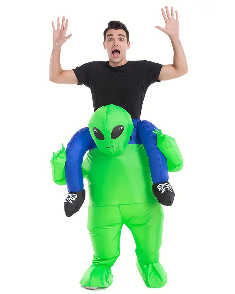 HSCTEK Inflatable Alien Costume Adult Men Women Blow Up Alien Abduction Costume Youth Riding Disfraz Carrying Halloween Costume Teen Green