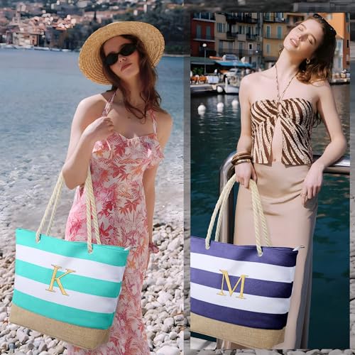 YOOLIFE Birthday Day Gifts for Women - Monogram Initial Personalized Beach Bag Canvas Tote Bag with Zipper Waterproof Bag Self Care Gifts for Her Girlfriend Wife Mom Friend Bridesmaids Idea L - Image 3