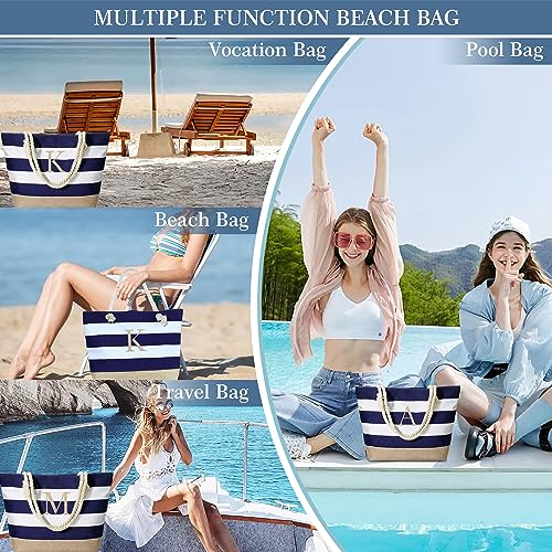 YOOLIFE Birthday Day Gifts for Women - Monogram Initial Personalized Beach Bag Canvas Tote Bag with Zipper Waterproof Bag Self Care Gifts for Her Girlfriend Wife Mom Friend Bridesmaids Idea L - Image 5
