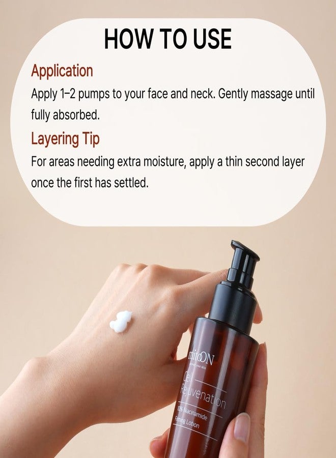mito:ON Mito-on 10% Niacinamide Firming Lotion Moisturizer, 120ml / 4.05 fl.oz, Vitamin B3 with Peptides & Antioxidants for Radiant Glow, Smooth Texture, and Moisture Barrier Support, Korean Skincare - Image 5