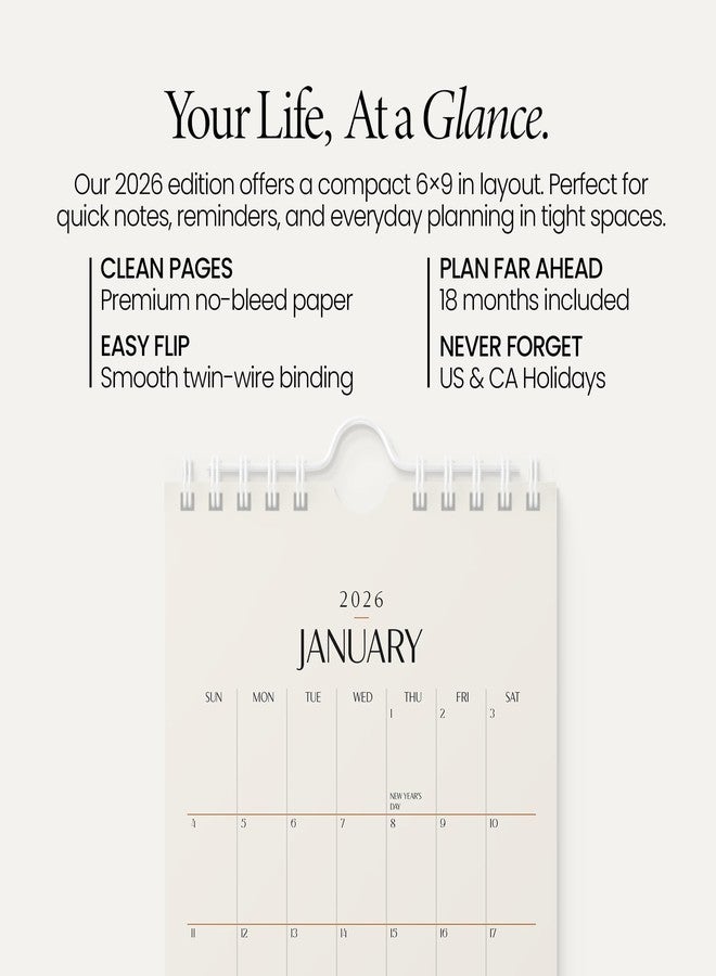 Karto Small Wall Calendar 2026 - Vertical 6x9 inch January 2026 to June 2027 - Small, Versatile, and Easy Planning with the Aesthetic Desk Monthly Calendar - Beige - Image 2