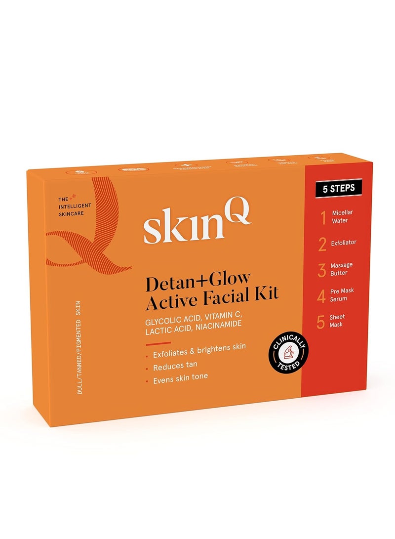 SkinQ detan glow active facial kit with vit c niacinamide for men women single use helps reduce tan unclogs pores smoothens brightens skin suitable for all indian skin types - Image 1