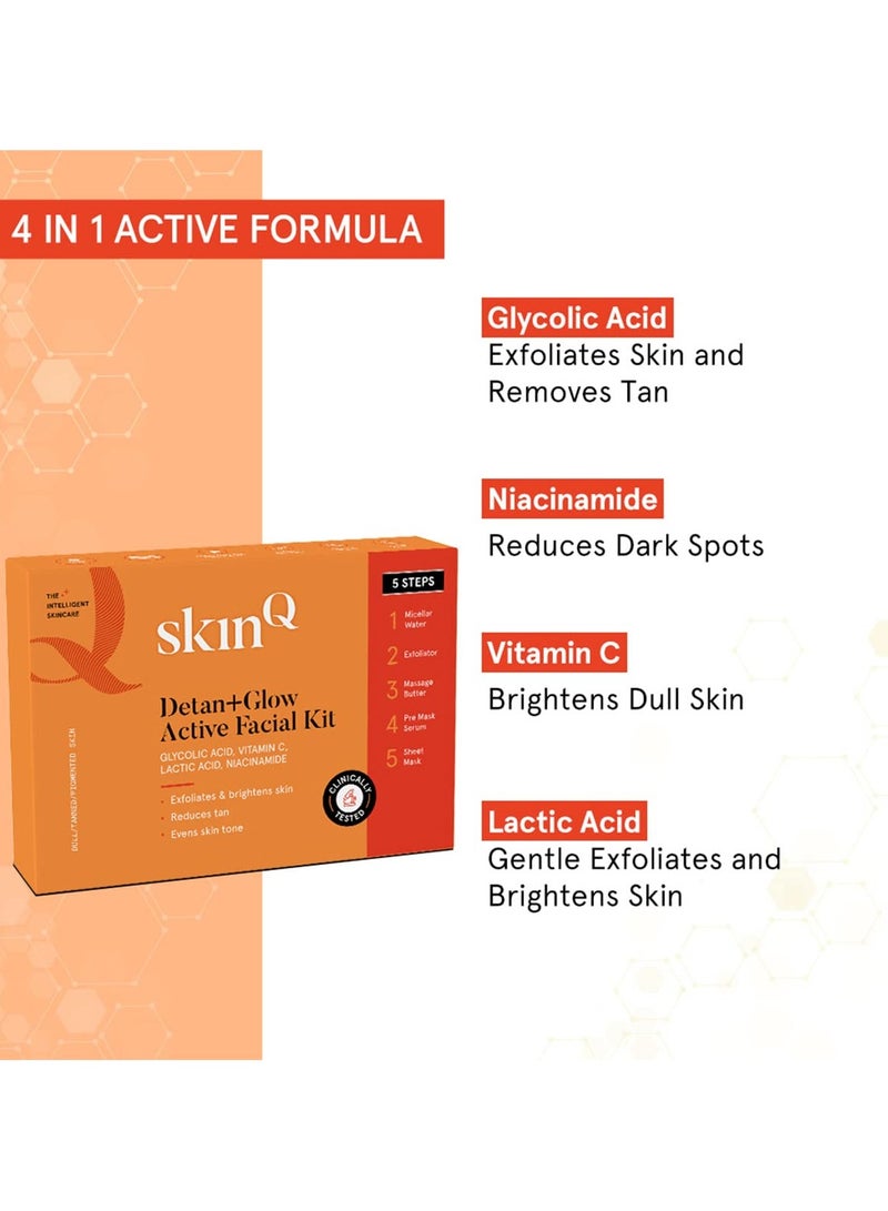 SkinQ detan glow active facial kit with vit c niacinamide for men women single use helps reduce tan unclogs pores smoothens brightens skin suitable for all indian skin types - Image 3