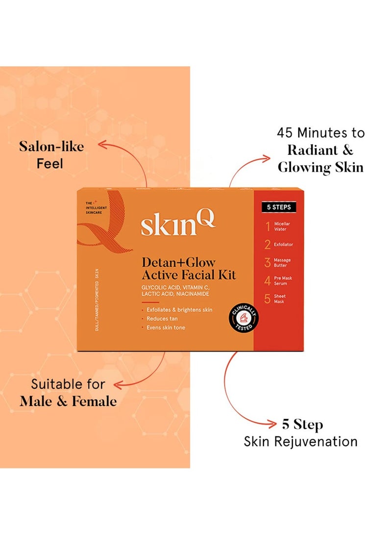 SkinQ detan glow active facial kit with vit c niacinamide for men women single use helps reduce tan unclogs pores smoothens brightens skin suitable for all indian skin types - Image 5