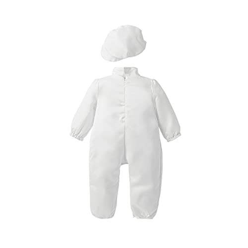 Leideur Baptism Outfits for Baby Boy's 2 Pieces 1 Year Birthday White Christening Set With Cap (White, 9-12 Months) - Image 2