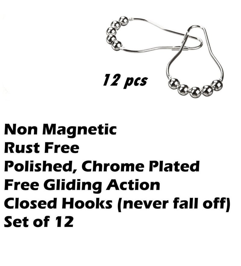 Uigos Shower Curtain Hooks Rings, Rust-Resistant for Bathroom Shower Rods Shower Hooks - Set of 12, Chrome - Image 5