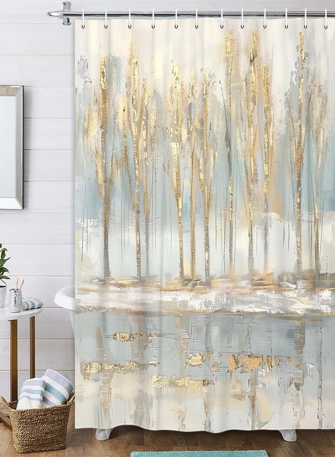 Uokiuki Abstract Gold Grey Shower Curtain, Modern Neutral Boho Ombre Minimalist Chic Tree Art Fabric Bathroom Curtain with 12 Hooks, 70X70IN - Image 5