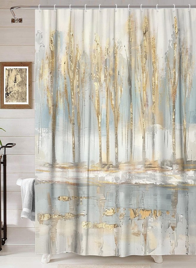 Uokiuki Abstract Gold Grey Shower Curtain, Modern Neutral Boho Ombre Minimalist Chic Tree Art Fabric Bathroom Curtain with 12 Hooks, 70X70IN - Image 4