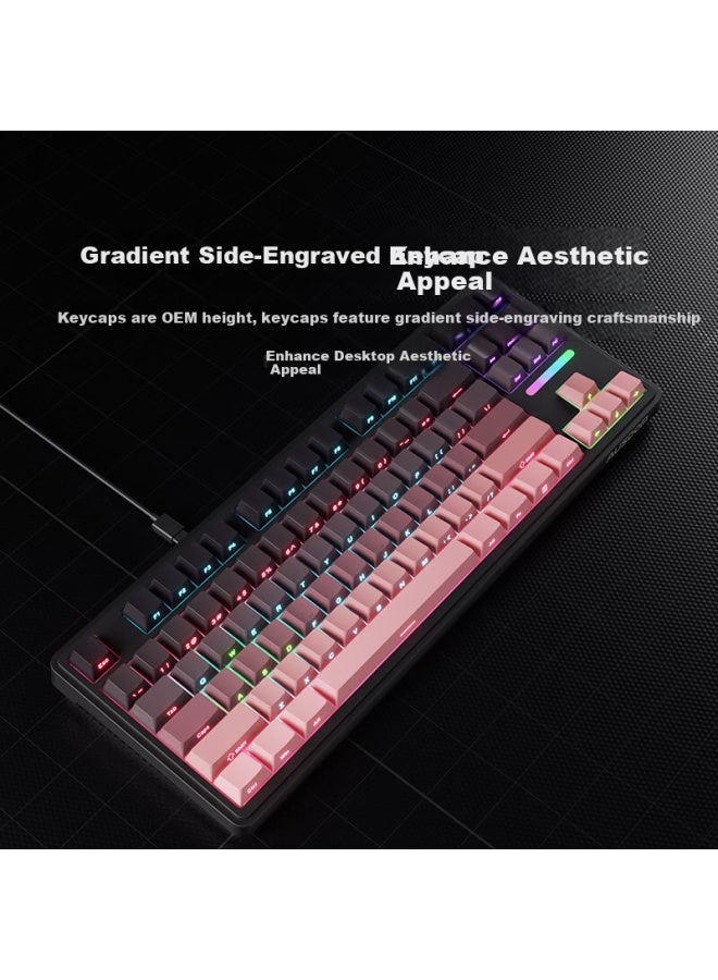 AUSDOM Asdun H87 Wired Mechanical Keyboard With Gradient Side Engraving, Customizable Gaming, E-sports, Office, Home Computer Keyboard, Colorful Backlight, Side Light, Purple Jade Switch, Black And Pink Gradient - Image 2