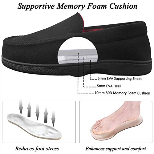 DL Men's Memory Foam Moccasin Slippers Breathable Moccasin Slippers Micro Wool House Shoes Anti-Slip Sole Indoor Outdoor, Black, 10 - Image 3