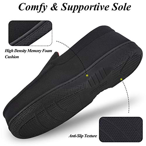 DL Men's Memory Foam Moccasin Slippers Breathable Moccasin Slippers Micro Wool House Shoes Anti-Slip Sole Indoor Outdoor, Black, 10 - Image 4