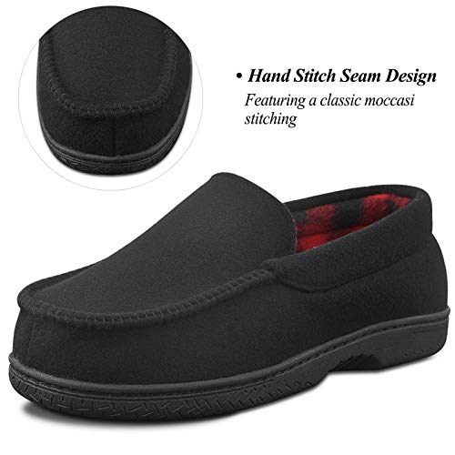 DL Men's Memory Foam Moccasin Slippers Breathable Moccasin Slippers Micro Wool House Shoes Anti-Slip Sole Indoor Outdoor, Black, 10 - Image 5
