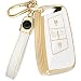 Lucrum Compatible with Volkswager Key Fob Cover Leather Keychain Keyfob Case for VW Arteon Atlas Jetta Taos Golf Tiguan Passat 20182024 White and Gold - Image 2