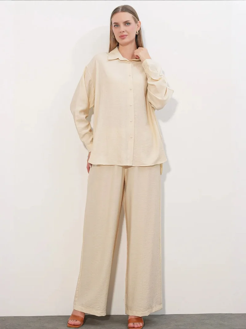 Big Dart Cream Natural BDART Textured Button-Up Long Sleeve Shirt for Women | Best Price UAE