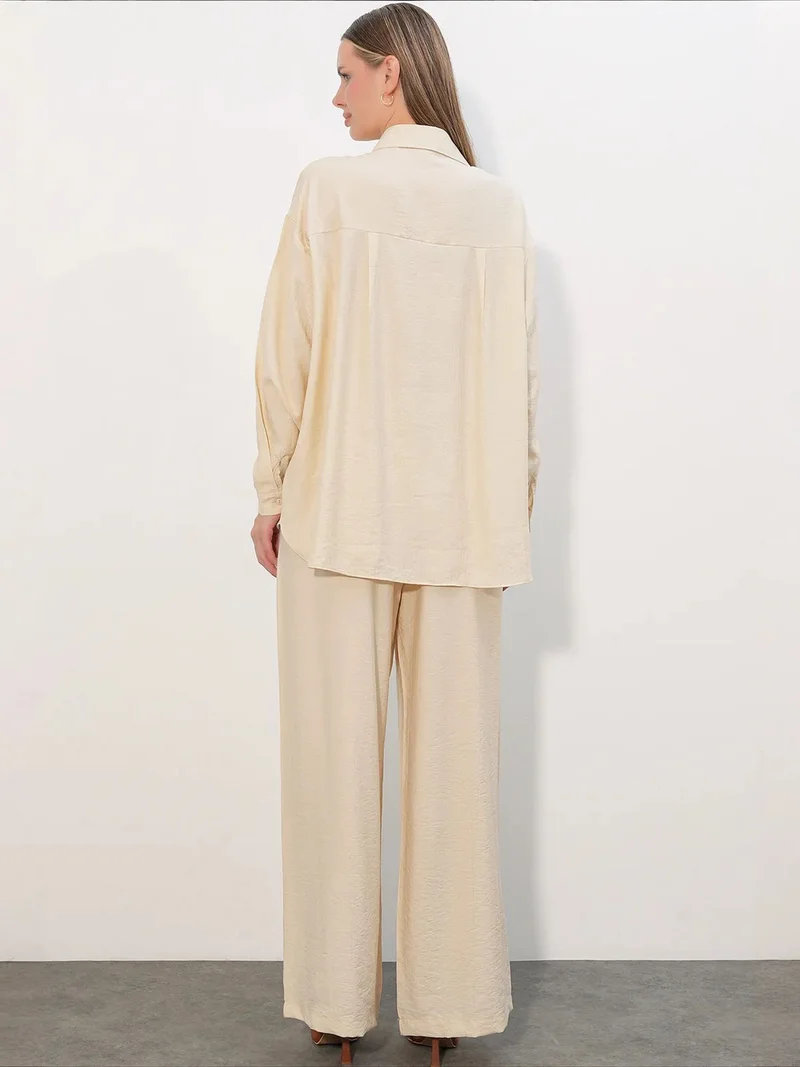 Big Dart Cream Natural BDART Textured Button-Up Long Sleeve Shirt for Women | Best Price UAE